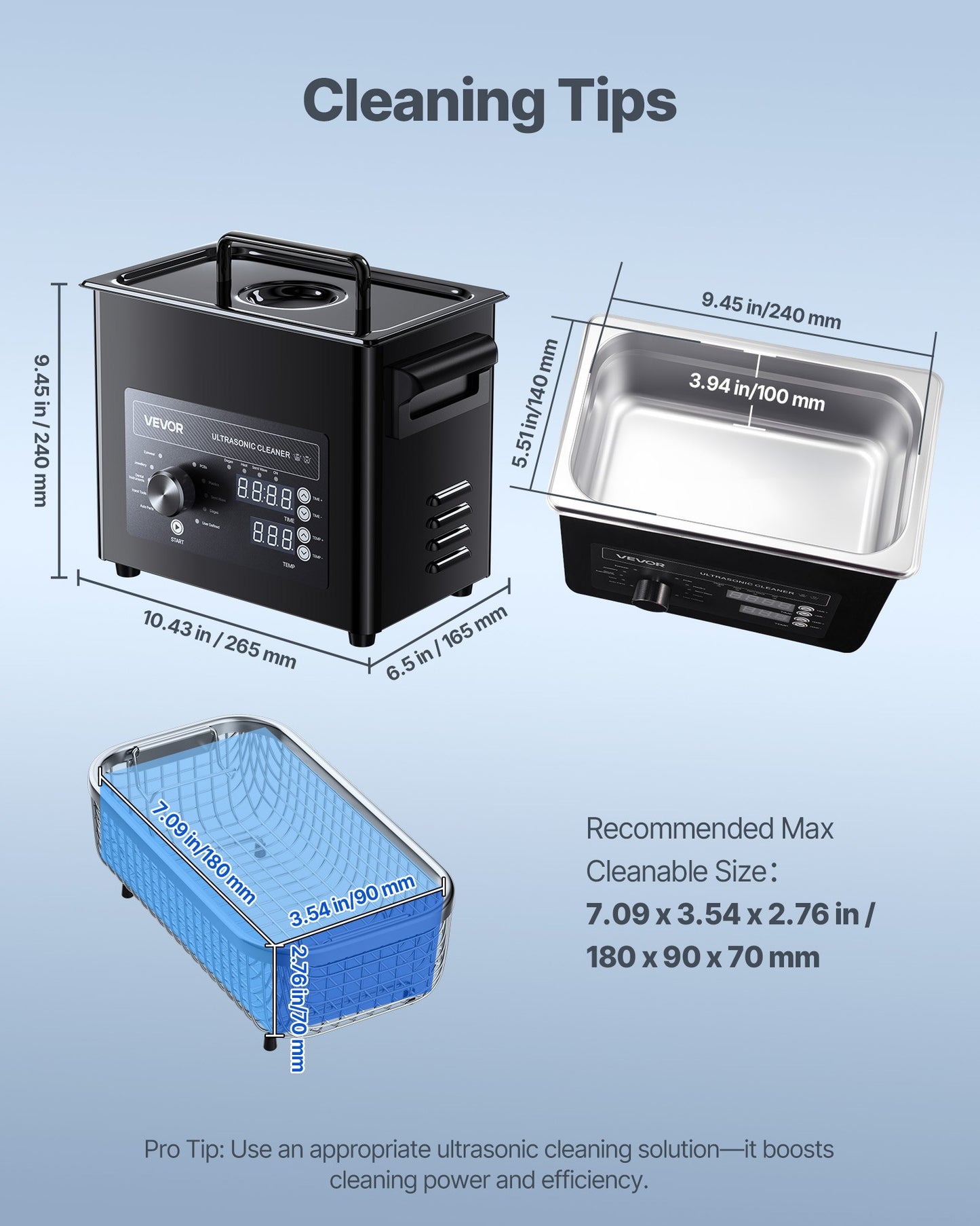 3L Ultrasonic Cleaner, Professional Ultrasonic Cleaner Machine with Knob Control, Stainless Steel Cleaning Machine with Basket and Cleaning Ball, for Watches, Razors, Jewelry, Coins and More