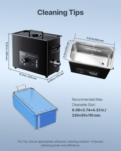 6L Ultrasonic Cleaner, Professional Ultrasonic Cleaner Machine with Knob Control, Stainless Steel Cleaning Machine with Basket and Cleaning Ball, for Watches, Razors, Jewelry, Coins and More