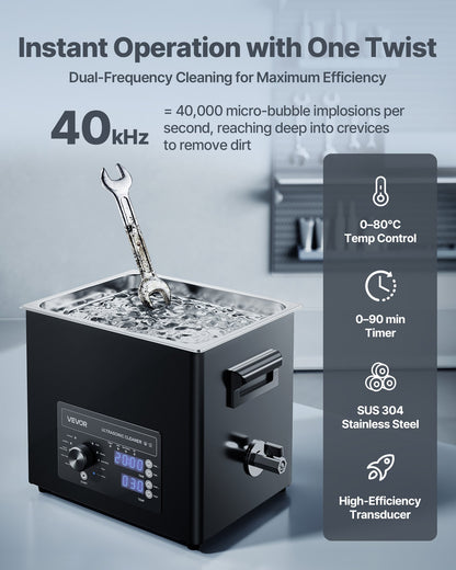 10L Ultrasonic Cleaner, Professional Ultrasonic Cleaner Machine with Knob Control, Stainless Steel Cleaning Machine with Basket and Cleaning Ball, for Watches, Razors, Jewelry, Coins and More