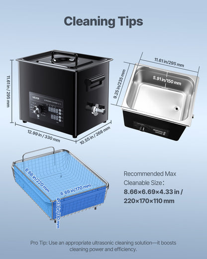 10L Ultrasonic Cleaner, Professional Ultrasonic Cleaner Machine with Knob Control, Stainless Steel Cleaning Machine with Basket and Cleaning Ball, for Watches, Razors, Jewelry, Coins and More