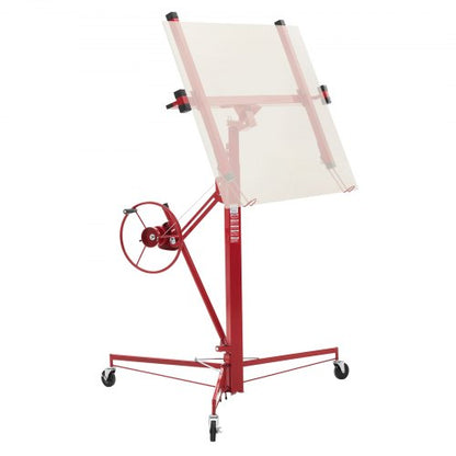 11ft Drywall Lift, Heavy-Duty 150 lbs Sheetrock Hoist with Adjustable Telescoping Arm, Lockable Wheels, Drywall Lifter Panel Jack Hoist Tools Ideal for Ceiling & Wall Installation (Red)