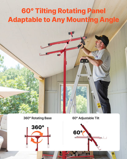 11ft Drywall Lift, Heavy-Duty 150 lbs Sheetrock Hoist with Adjustable Telescoping Arm, Lockable Wheels, Drywall Lifter Panel Jack Hoist Tools Ideal for Ceiling & Wall Installation (Red)
