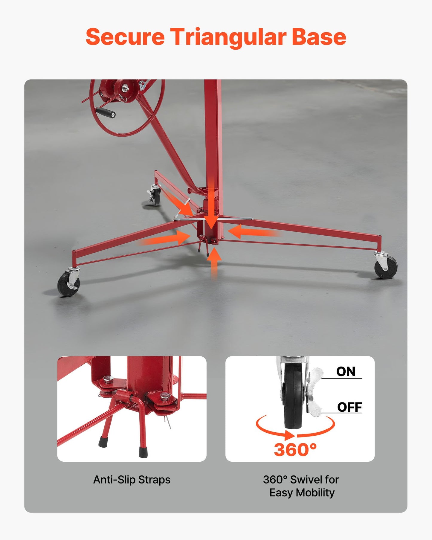 11ft Drywall Lift, Heavy-Duty 150 lbs Sheetrock Hoist with Adjustable Telescoping Arm, Lockable Wheels, Drywall Lifter Panel Jack Hoist Tools Ideal for Ceiling & Wall Installation (Red)