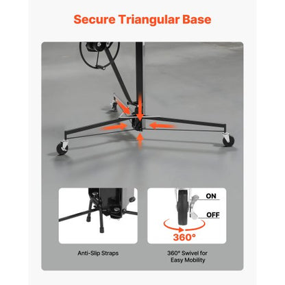 3353 mm gipslyft, kraftig 68 kg gipskivotlyft med justerbar teleskoparm, låsbara hjul, gipslyft, paneldomkraft, lyftverktyg, idealisk för tak- och vägginstallation (svart) |  EU