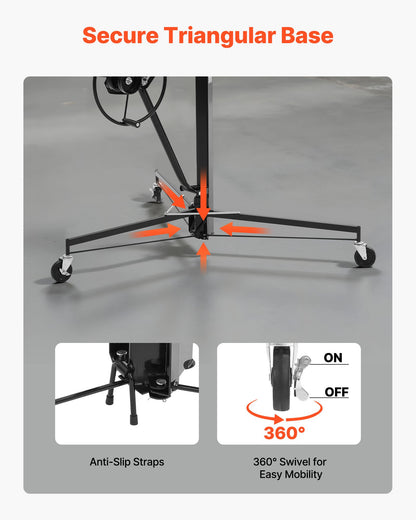 11ft Drywall Lift, Heavy-Duty 150 lbs Sheetrock Hoist with Adjustable Telescoping Arm, Lockable Wheels, Drywall Lifter Panel Jack Hoist Tools Ideal for Ceiling & Wall Installation (Black)