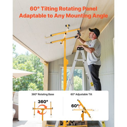 4877 mm gipslyft, kraftig 68 kg gipskivotlyft med justerbar teleskoparm, låsbara hjul, gipslyft, paneldomkraft, lyftverktyg, idealisk för tak- och vägginstallation (gul) |  EU