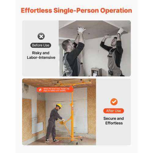 4877 mm gipslyft, kraftig 68 kg gipskivotlyft med justerbar teleskoparm, låsbara hjul, gipslyft, paneldomkraft, lyftverktyg, idealisk för tak- och vägginstallation (gul) |  EU