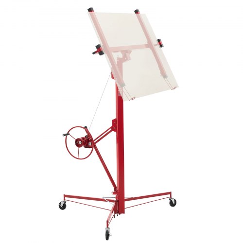 16ft Drywall Lift, Heavy-Duty 150 lbs Sheetrock Hoist with Adjustable Telescoping Arm, Lockable Wheels, Drywall Lifter Panel Jack Hoist Tools Ideal for Ceiling & Wall Installation (Red)