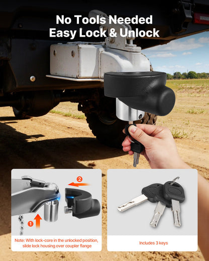 Trailer Hitch Lock, Compatible with 2-5/16 in Couplers, Heavy-Duty Anti-Theft Trailer Ball Lock with 3 Keys, Prying-Resistant & Impact-Resistant, Fits for RVs, Boats, Off-Road Vehicles, Trailers