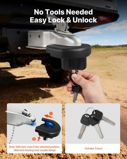 Trailer Hitch Lock, Compatible with 2 Inch Couplers, Heavy-Duty Anti-Theft Trailer Ball Lock with 3 Keys, Prying-Resistant & Impact-Resistant, Fits for RVs, Boats, Off-Road Vehicles, Trailers