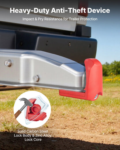 Trailer Hitch Lock, Fits for 1-7/8 in, 2 in, 2-5/16 in Couplers, Heavy-Duty Anti-Theft Trailer Ball Lock with 3 Keys, Prying-Resistant & Impact-Resistant, Fits for RVs, Boats, Trailers, Red