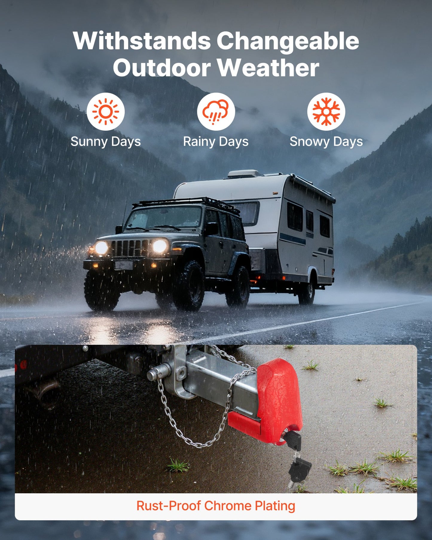 Trailer Hitch Lock, Fits for 1-7/8 in, 2 in, 2-5/16 in Couplers, Heavy-Duty Anti-Theft Trailer Ball Lock with 3 Keys, Prying-Resistant & Impact-Resistant, Fits for RVs, Boats, Trailers, Red