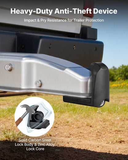 Trailer Hitch Lock, Fits for 1-7/8 in, 2 in, 2-5/16 in Couplers, Heavy-Duty Anti-Theft Trailer Ball Lock with 3 Keys, Prying-Resistant & Impact-Resistant, Fits for RVs, Boats, Trailers, Black