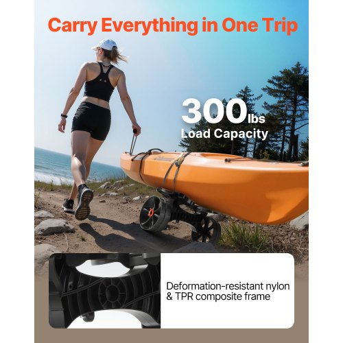 Kajakvagn, 136,1 kg lastkapacitet, Hopfällbar kajakvagn med 25,4 cm massiva gummidäck och 1 spärrrem, Paddleboardvagn för att bära kajaker, kanoter, paddleboards, flytmattor, Jon Boats |  EU