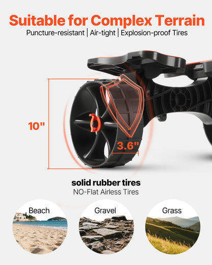 Kayak Cart, 300 lbs Load Capacity, Foldable Kayak Trolley with 10-inch Solid Rubber Tires & 1 Ratchet Strap, Paddle Board Trolley for Carrying Kayaks, Canoes, Paddleboards, Float Mats, Jon Boats