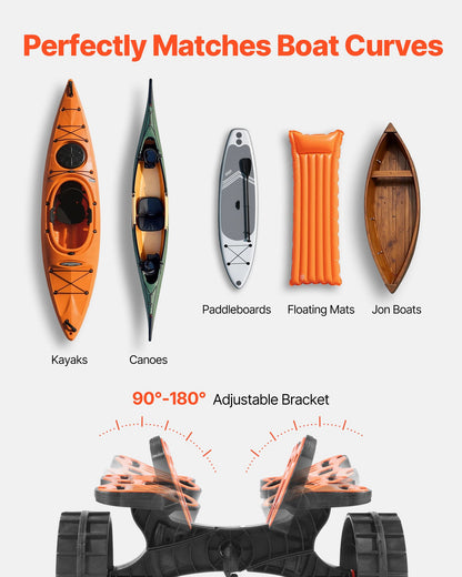 Kayak Cart, 300 lbs Load Capacity, Foldable Kayak Trolley with 10-inch Solid Rubber Tires & 1 Ratchet Strap, Paddle Board Trolley for Carrying Kayaks, Canoes, Paddleboards, Float Mats, Jon Boats