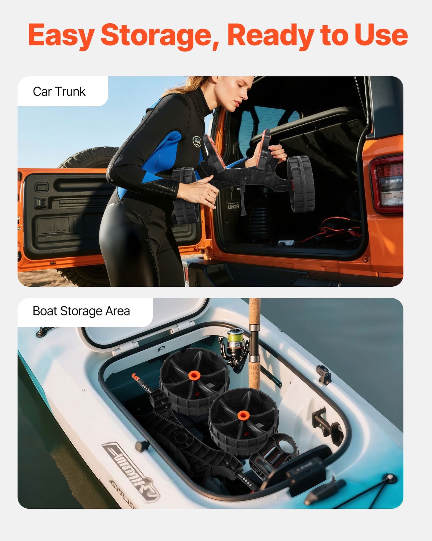 Kayak Cart, 300 lbs Load Capacity, Foldable Kayak Trolley with 10-inch Solid Rubber Tires & 1 Ratchet Strap, Paddle Board Trolley for Carrying Kayaks, Canoes, Paddleboards, Float Mats, Jon Boats