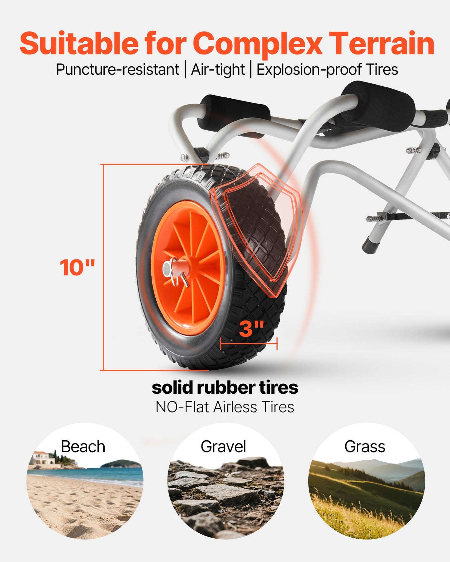 Kayak Cart, 250 lbs Load Capacity, Foldable Kayak Trolley with 10-inch Solid Rubber Tires & 1 Ratchet Strap, Paddle Board Trolley for Carrying Kayaks, Canoes, Paddleboards, Float Mats, Jon Boats