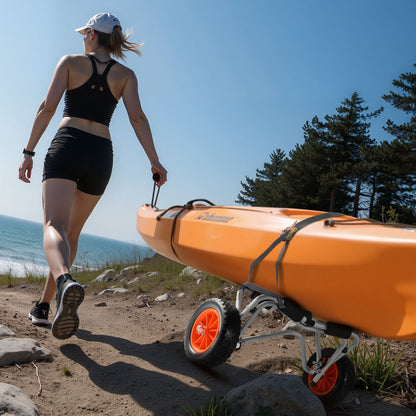 Kayak Cart, 250 lbs Load Capacity, Foldable Kayak Trolley with 10-inch Solid Rubber Tires & 1 Ratchet Strap, Paddle Board Trolley for Carrying Kayaks, Canoes, Paddleboards, Float Mats, Jon Boats