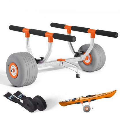 Kayak Cart, 350 lbs Load Capacity, Kayak Trolley with 12-inch Inflatable PU Tires & 2 Straps, Assembles & Disassembles Within Seconds, Paddle Board Trolley for Carrying Kayaks and Canoes