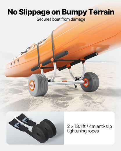 Kayak Cart, 350 lbs Load Capacity, Kayak Trolley with 12-inch Inflatable PU Tires & 2 Straps, Assembles & Disassembles Within Seconds, Paddle Board Trolley for Carrying Kayaks and Canoes