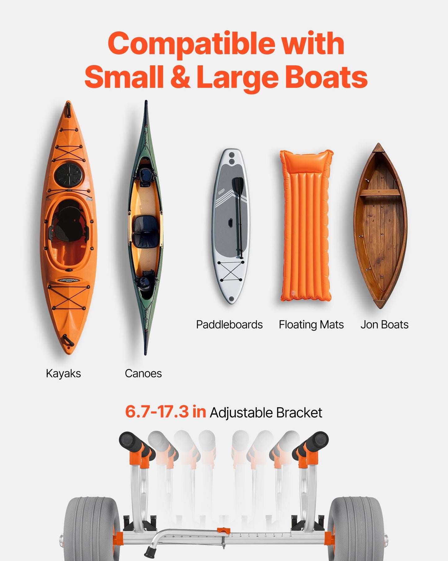 Kayak Cart, 350 lbs Load Capacity, Kayak Trolley with 12-inch Inflatable PU Tires & 2 Straps, Assembles & Disassembles Within Seconds, Paddle Board Trolley for Carrying Kayaks and Canoes