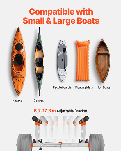 Kayak Cart, 350 lbs Load Capacity, Kayak Trolley with 12-inch Inflatable PU Tires & 2 Straps, Assembles & Disassembles Within Seconds, Paddle Board Trolley for Carrying Kayaks and Canoes