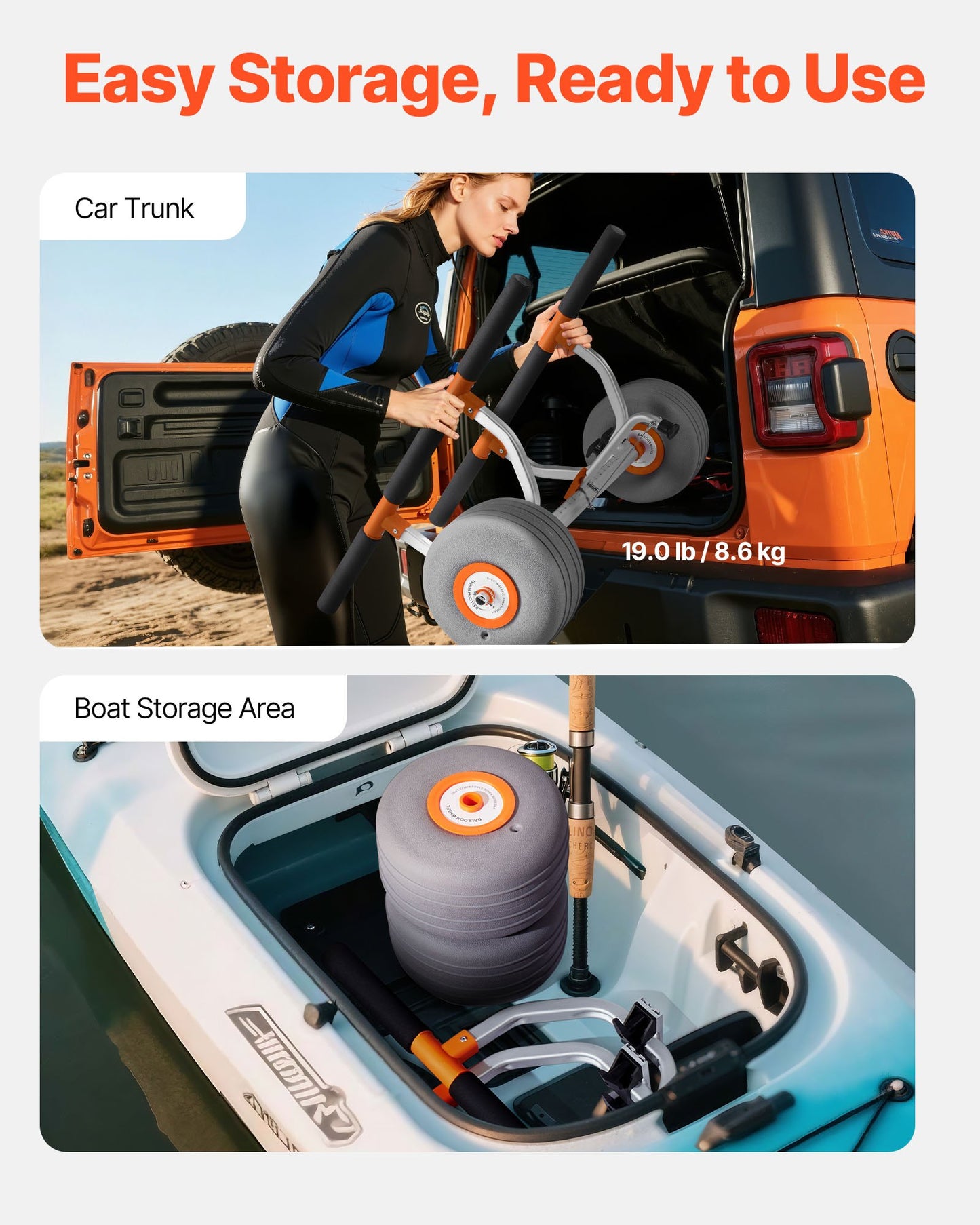 Kayak Cart, 350 lbs Load Capacity, Kayak Trolley with 12-inch Inflatable PU Tires & 2 Straps, Assembles & Disassembles Within Seconds, Paddle Board Trolley for Carrying Kayaks and Canoes