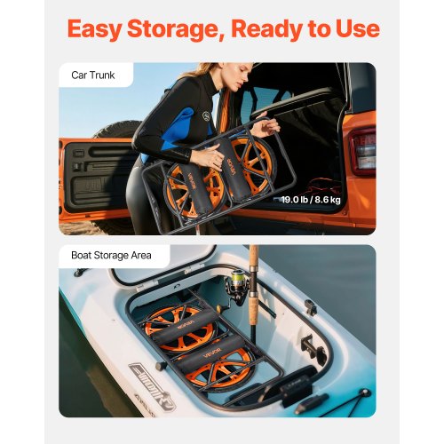 Kajakvagn, 149,7 kg lastkapacitet, Kanotvagn med 38,1 cm massiva gummidäck och stöd, Monteras och demonteras inom några sekunder, Paddleboardvagn för kajaker, kanoter, paddleboards |  EU