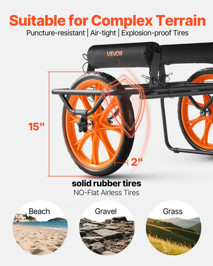 Kayak Cart, 330 lbs Load Capacity, Canoe Cart Dolly with 15-inch Solid Rubber Tires & Kickstand, Assembles & Disassembles Within Seconds, Paddle Board Trolley for Kayaks, Canoes, Paddleboards