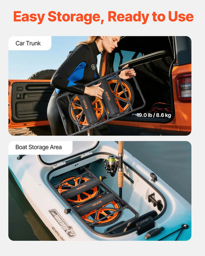 Kayak Cart, 330 lbs Load Capacity, Canoe Cart Dolly with 15-inch Solid Rubber Tires & Kickstand, Assembles & Disassembles Within Seconds, Paddle Board Trolley for Kayaks, Canoes, Paddleboards