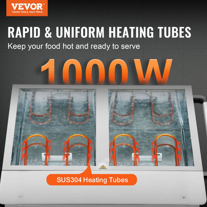 2-Pan Commercial Food Warmer, 2 x 20.6QT Electric Steam Table, 1000W Professional Buffet Catering Food Warmer with 4 Wheels (2 Lockable), Food Grade Stainless Steel Server for Party Restaurant