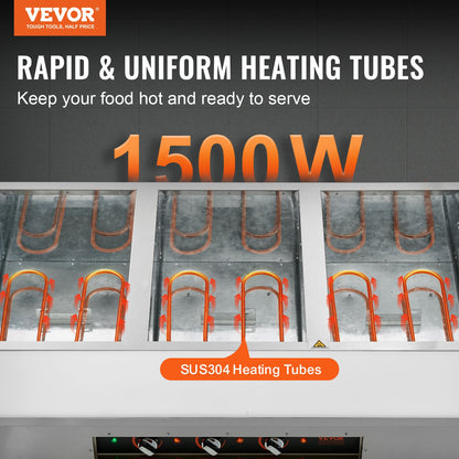 3-Pan Commercial Food Warmer, 3 x 20.6QT Electric Warm Table, 1500W Professional Buffet Catering Food Warmer with 4 Wheels (2 Lockable), Food Grade Stainless Steel Server for Party Restaurant