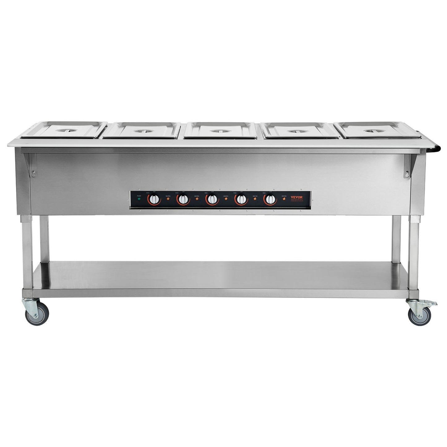 5-Pan Commercial Food Warmer, 5 x 20.6QT Electric Steam Table, 3750W Professional Buffet Catering Food Warmer with 4 Wheels (2 Lockable), Food Grade Stainless Steel Server for Party Restaurant