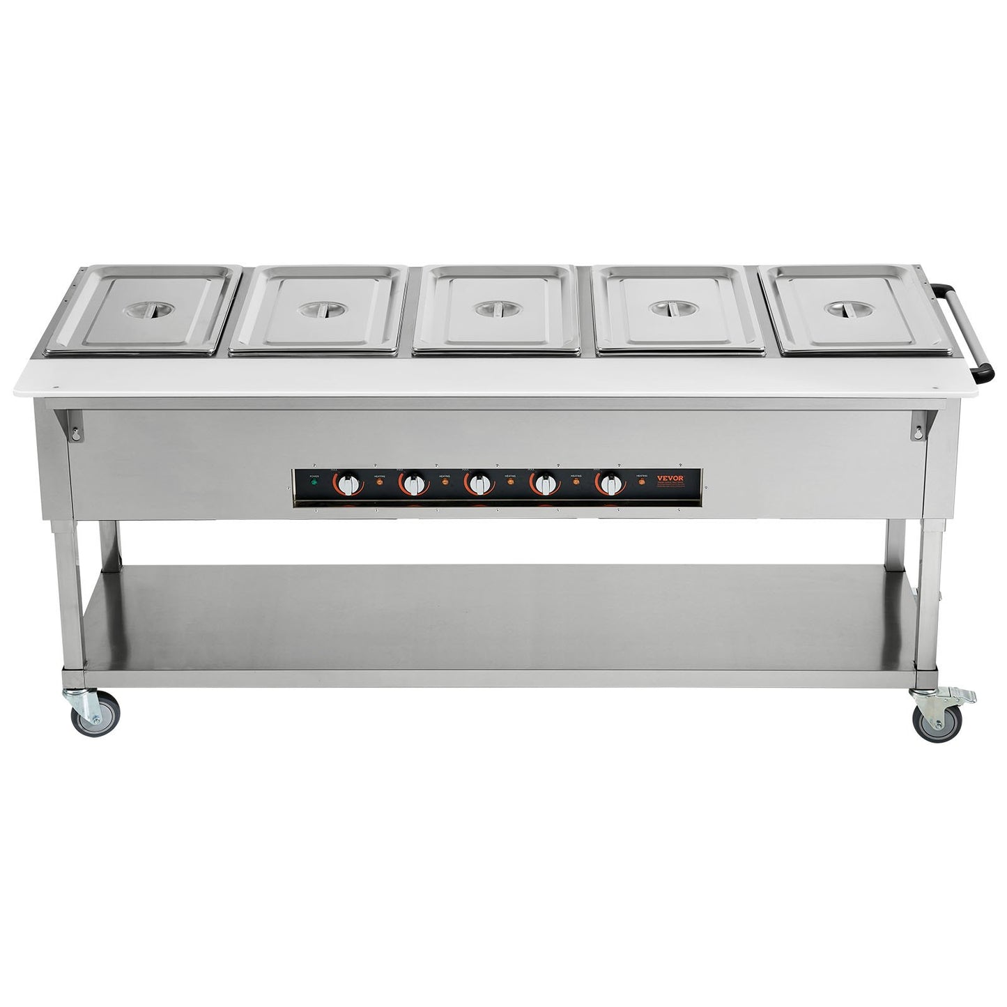 5-Pan Commercial Food Warmer, 5 x 20.6QT Electric Steam Table, 3750W Professional Buffet Catering Food Warmer with 4 Wheels (2 Lockable), Food Grade Stainless Steel Server for Party Restaurant