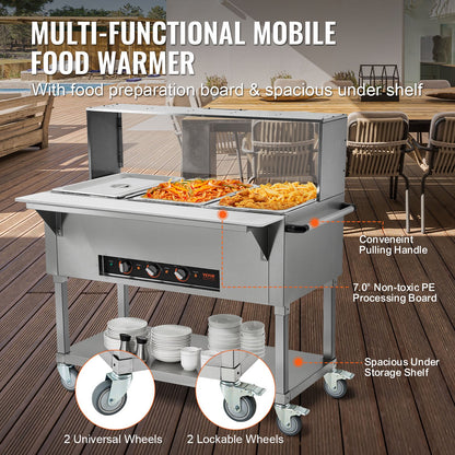 3-Pan Commercial Food Warmer, 3 x 20.6QT Electric Steam Table, 1500W Professional Buffet Catering Food Warmer with Acrylic Sneeze Guard, Food Grade Stainless Steel Server for Party Restaurant