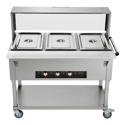 3-Pan Commercial Food Warmer, 3 x 20.6QT Electric Steam Table, 1500W Professional Buffet Catering Food Warmer with Acrylic Sneeze Guard, Food Grade Stainless Steel Server for Party Restaurant