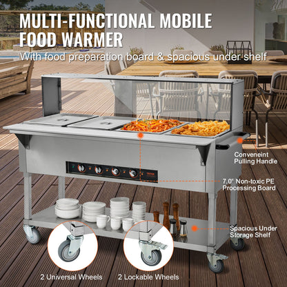 4-Pan Commercial Food Warmer, 4 x 20.6QT Electric Steam Table, 2000W Professional Buffet Catering Food Warmer with Acrylic Sneeze Guard, Food Grade Stainless Steel Server for Party Restaurant