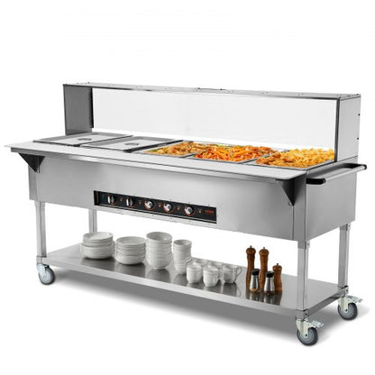 5-Pan Commercial Food Warmer, 5 x 20.6QT Electric Steam Table, 3750W Professional Buffet Catering Food Warmer with Acrylic Sneeze Guard, Food Grade Stainless Steel Server for Party Restaurant