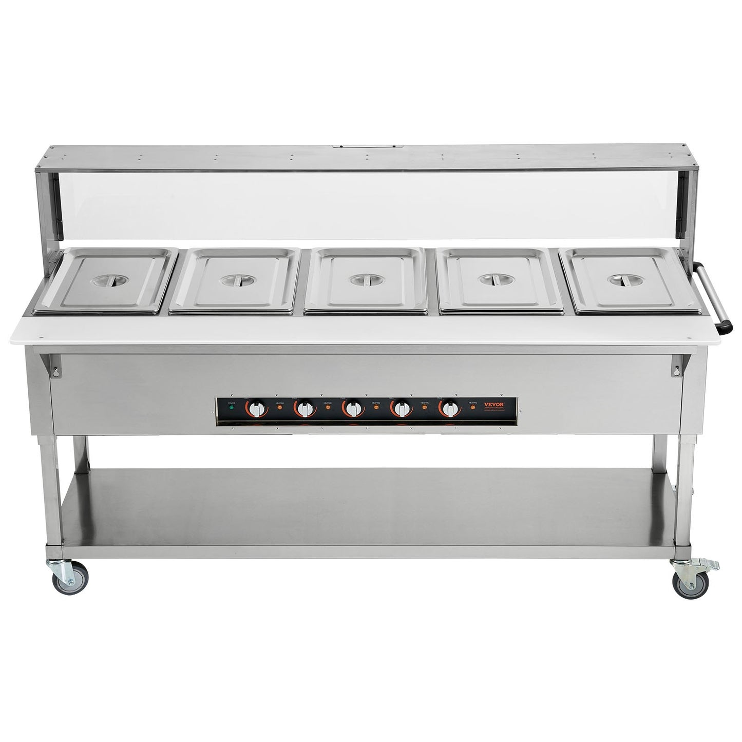 5-Pan Commercial Food Warmer, 5 x 20.6QT Electric Steam Table, 3750W Professional Buffet Catering Food Warmer with Acrylic Sneeze Guard, Food Grade Stainless Steel Server for Party Restaurant