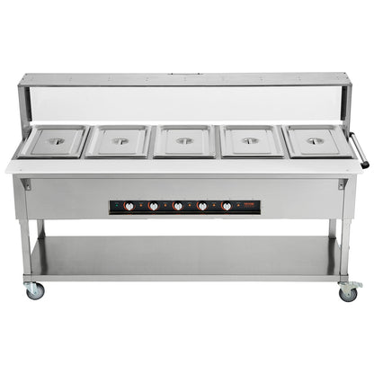 5-Pan Commercial Food Warmer, 5 x 20.6QT Electric Steam Table, 3750W Professional Buffet Catering Food Warmer with Acrylic Sneeze Guard, Food Grade Stainless Steel Server for Party Restaurant