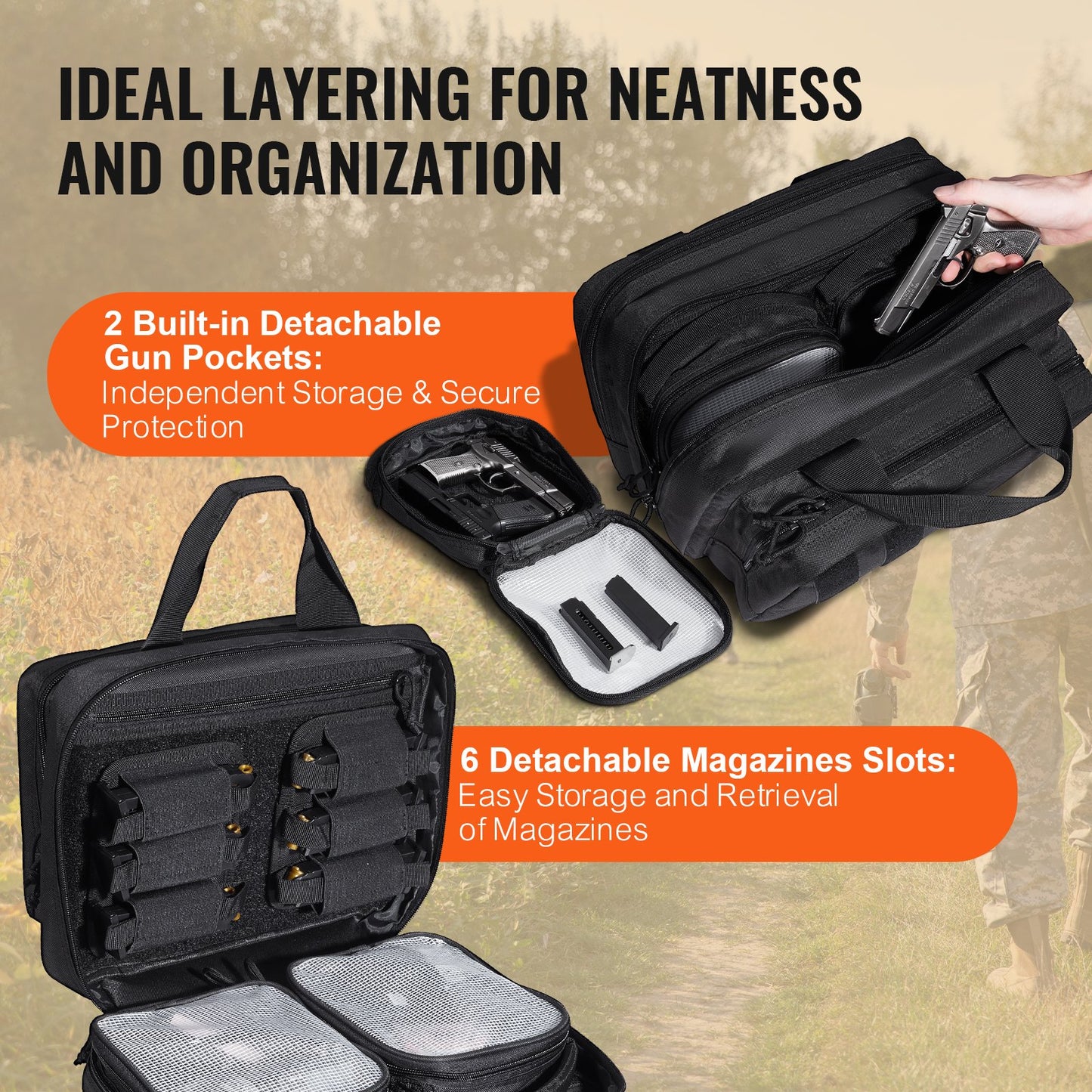 Range Bag für 2 Pistolen Taktische Waffentasche 2 integrierte Pistolentaschen Schwarz