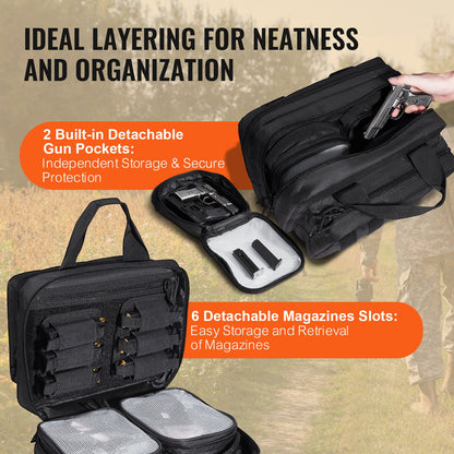 Range Bag für 2 Pistolen Taktische Waffentasche 2 integrierte Pistolentaschen Schwarz