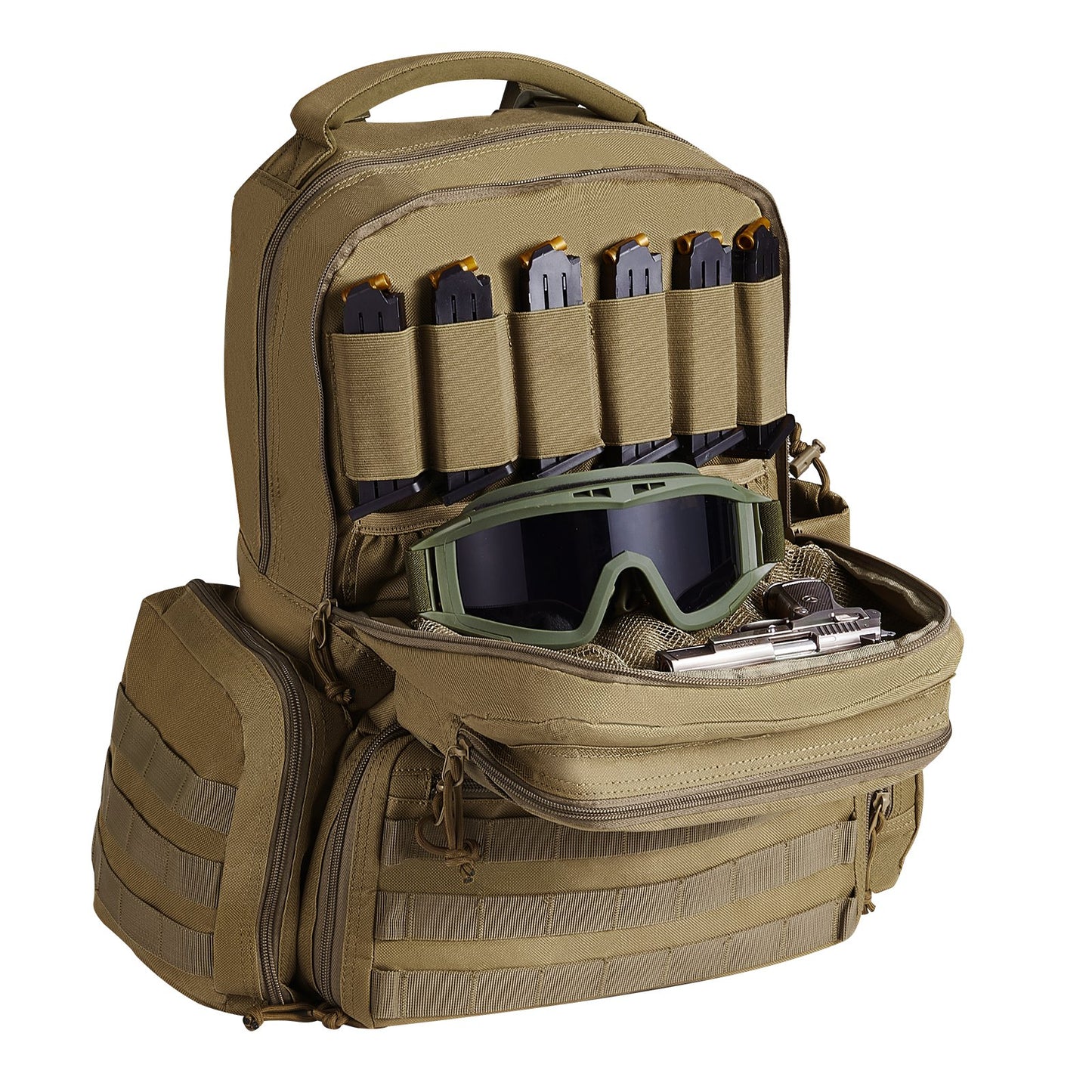 Tactical Range Rucksack für 6 Pistolen Gun Backpack Braun