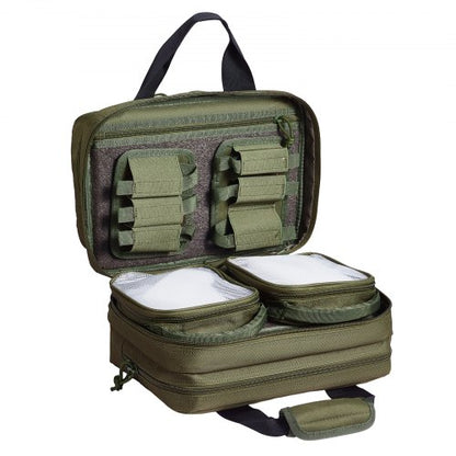 Range Bag for 2 Pistols Tactical Gun Bag 2 Built-in Pistol Bags Green，Range Bag for Handguns Gun Case Bag with Lockable Zipper for Shooting Range Outdoor Hunting