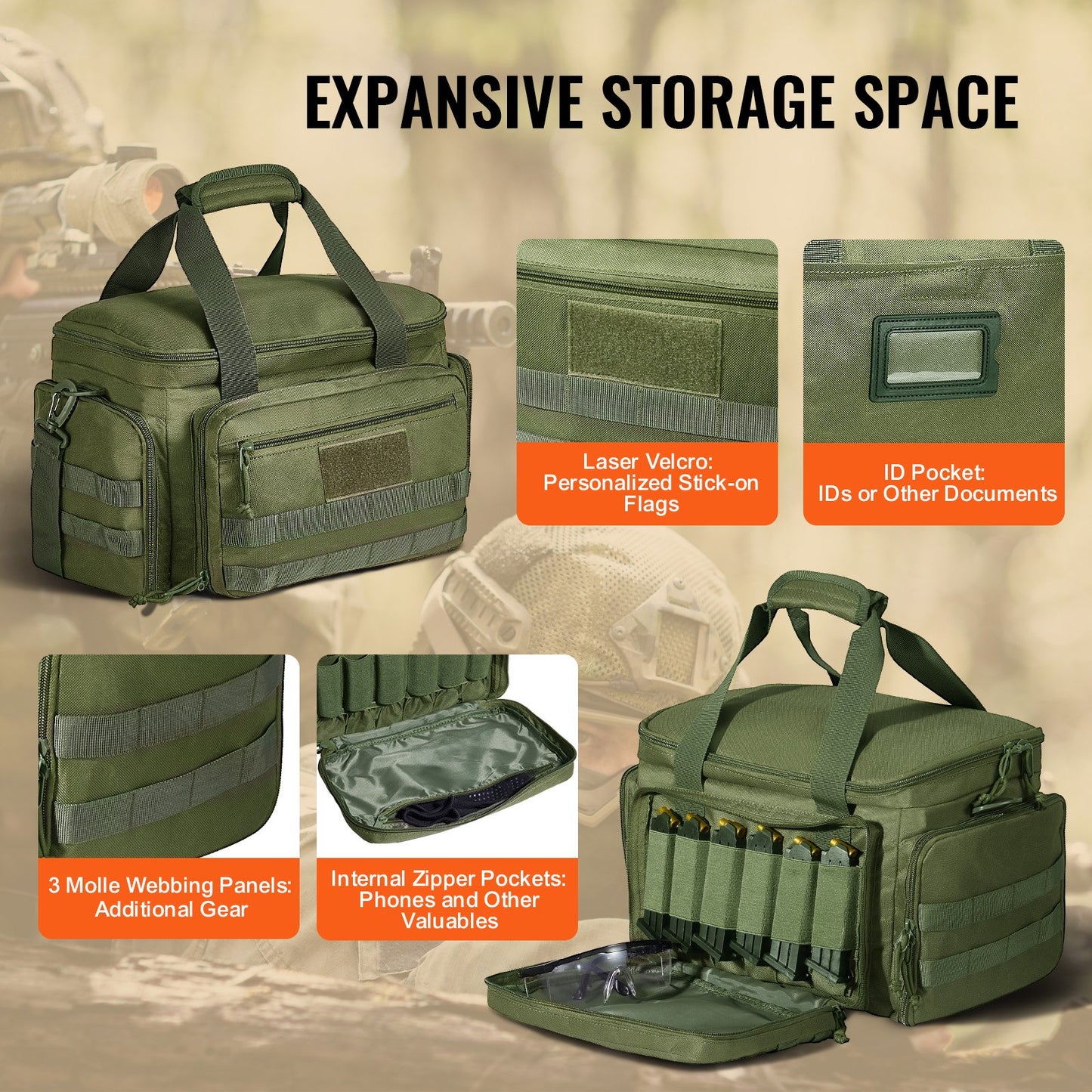 Range Bag for 4 Pistols Tactical Gun Range Bag Single Shoulder Strip Green