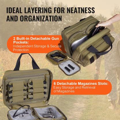 Range Bag für 2 Pistolen Taktische Waffentasche 2 integrierte Pistolentaschen Braun