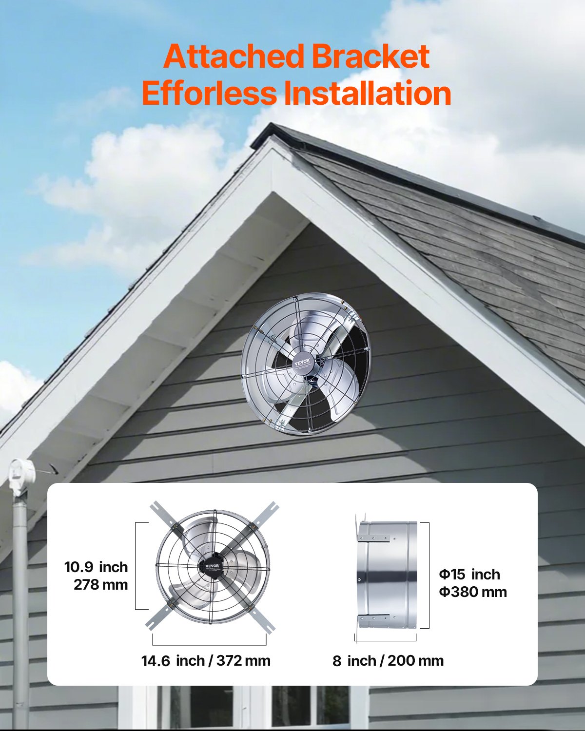 15" Gable Mount Fan 1300 CFM Ventilator with Adjustable Thermostat