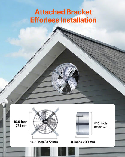 15" Gable Mount Fan 1300 CFM Ventilator with Adjustable Thermostat