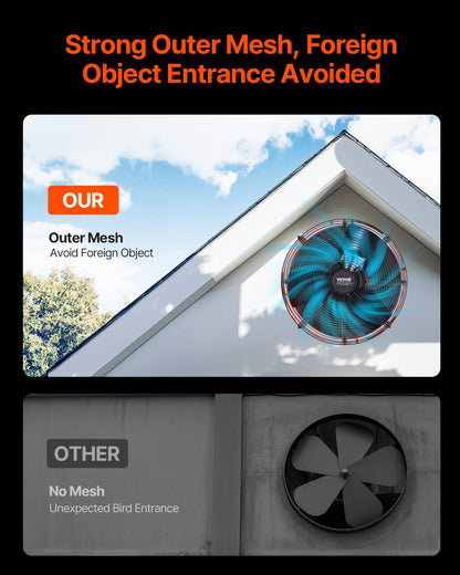 16" Gable Mount Fan 2940 CFM Attic Vent Fan with adjustable thermostat